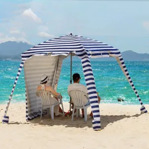 Beach Cabana - UPF 100  UV Protection Beach Tent, Easy to Set Up 6' x 6' Canopy with Attachable Wall, Waterproof Fabric, Portable Shelter for Family & Friends (Navy Blue)