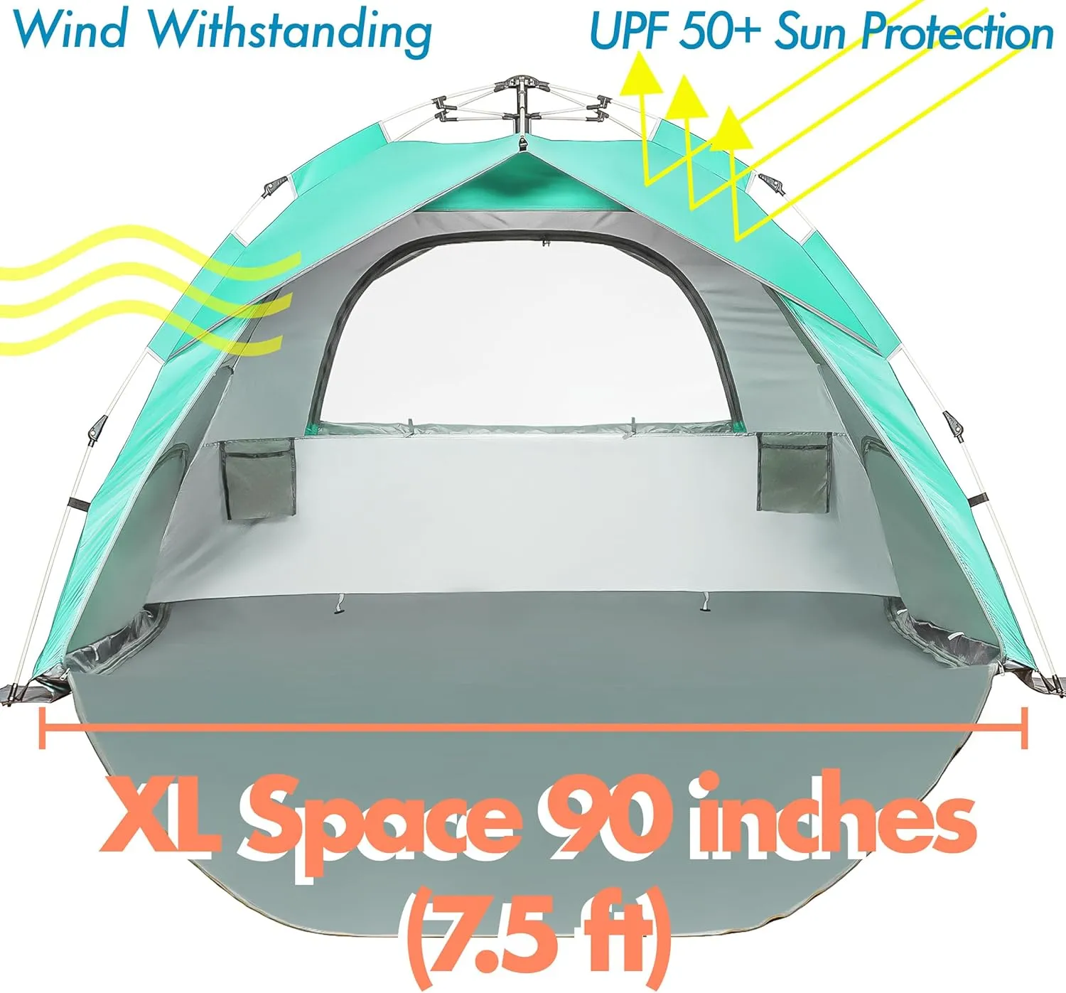 Beach Tent Pop Up Beach Sun Shade Tent with UPF 50  UV Protection, Removable Floor Zippered Privacy & Ventilation Sun Shelter Family 3 to 4 Person