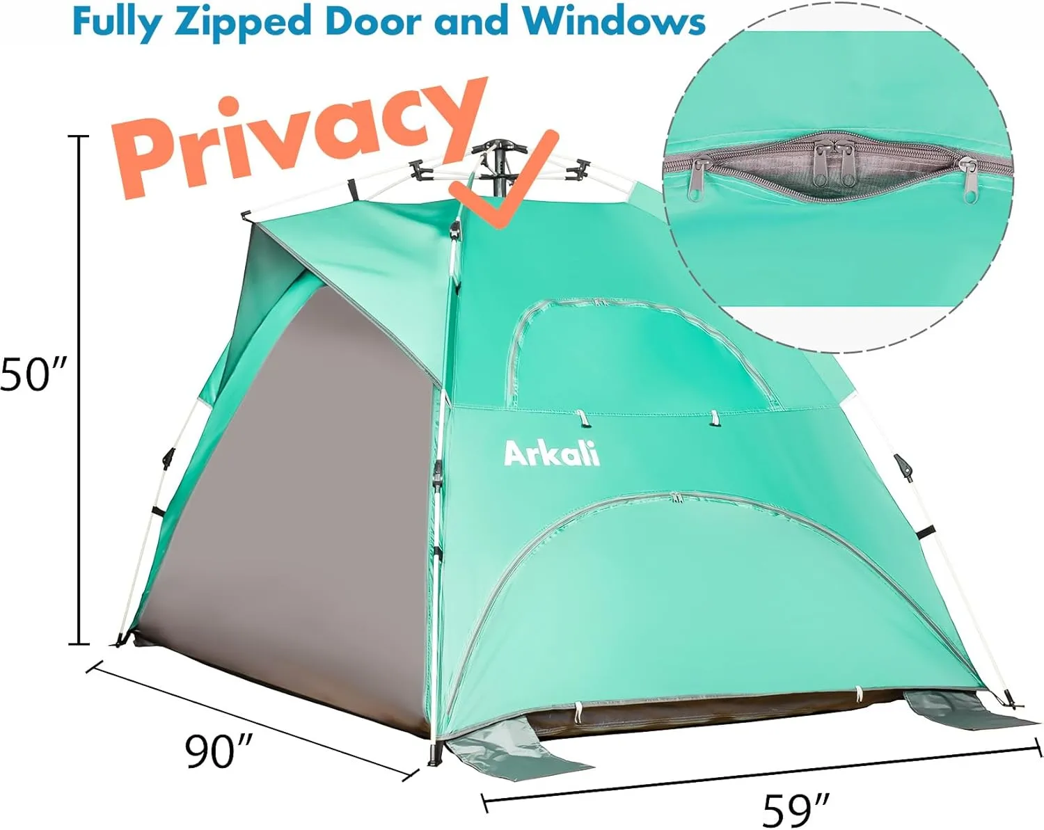 Beach Tent Pop Up Beach Sun Shade Tent with UPF 50  UV Protection, Removable Floor Zippered Privacy & Ventilation Sun Shelter Family 3 to 4 Person