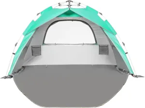 Beach Tent Pop Up Beach Sun Shade Tent with UPF 50  UV Protection, Removable Floor Zippered Privacy & Ventilation Sun Shelter Family 3 to 4 Person