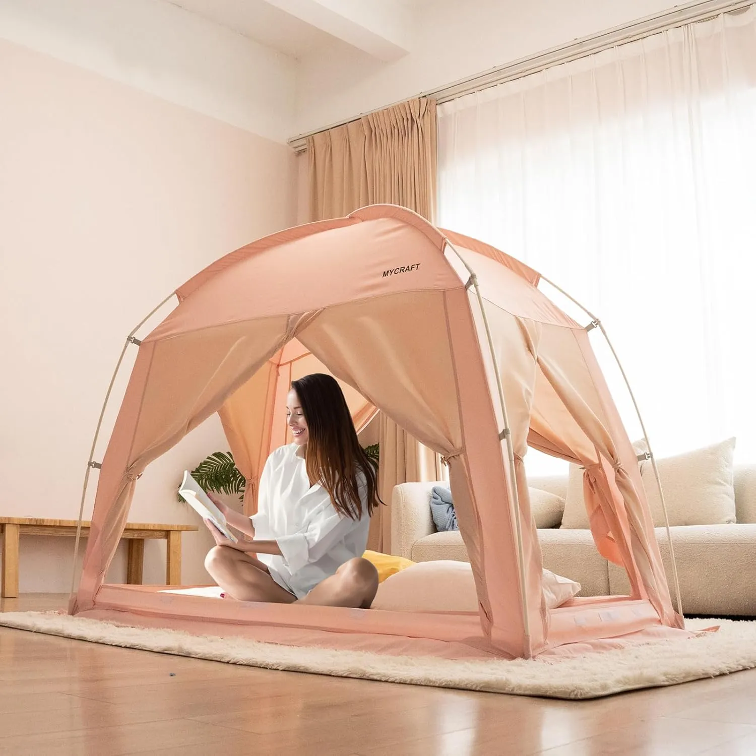 Bed Tents Canopy Bed–Privacy Dream Tent for Cozy Indoor Sleeping, Light-Reducing,and Breathable, with 4 Doors Floor Tent Bed–Available in Twin, Full, and Queen Sizes