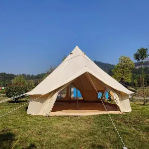 Bell Tent Canvas Mongolian Yurt Tent Double Layers Teepee Tent Outdoor Camping Family Tent Tent 4-Season, Green, 6M