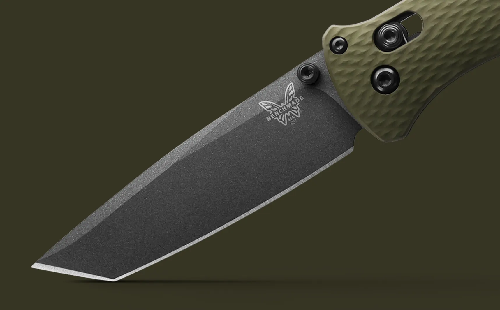 Benchmade 537GY-1 Bailout Woodland Green Aluminum Tanto Plain Folding Pocket Knife