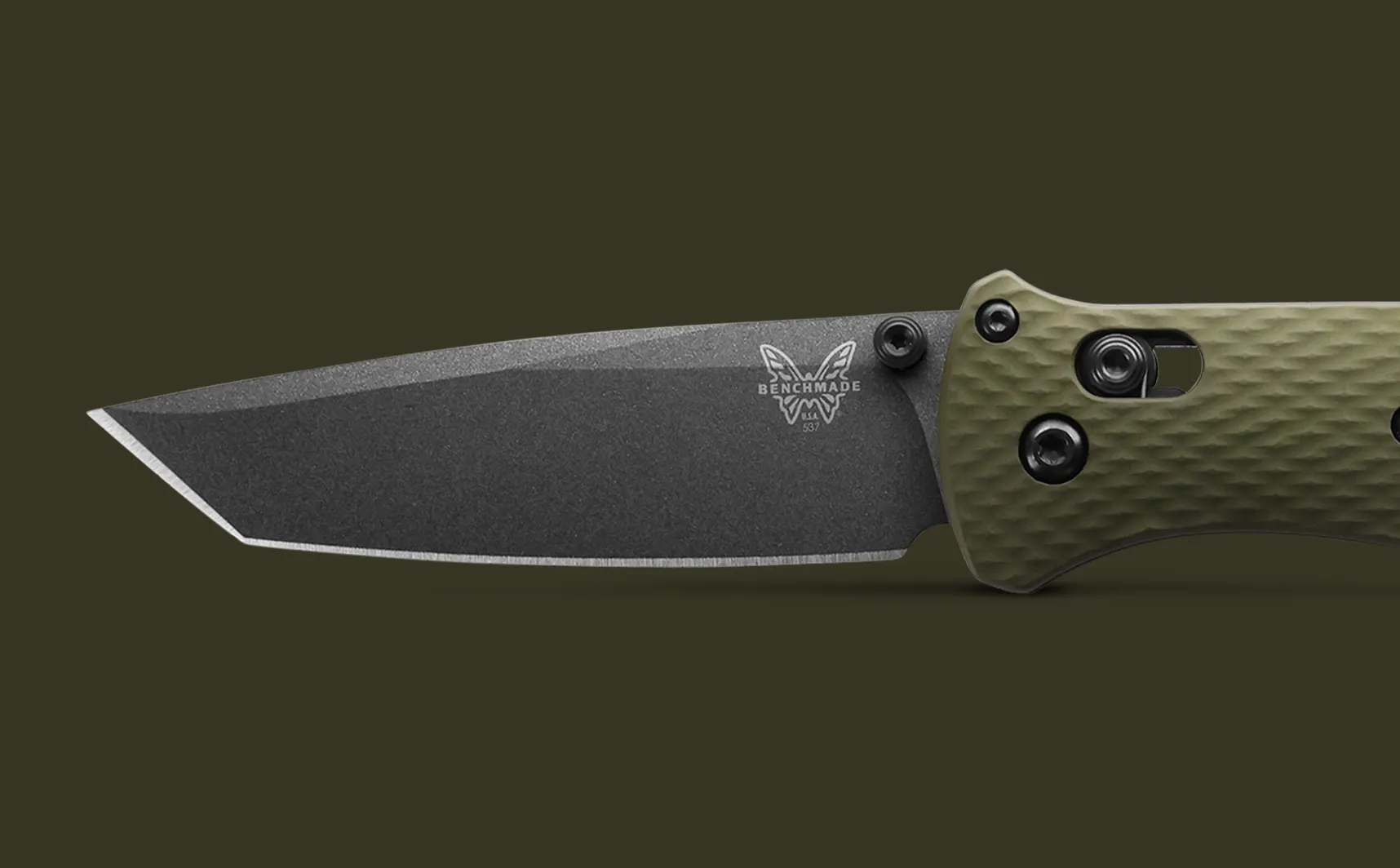 Benchmade 537GY-1 Bailout Woodland Green Aluminum Tanto Plain Folding Pocket Knife