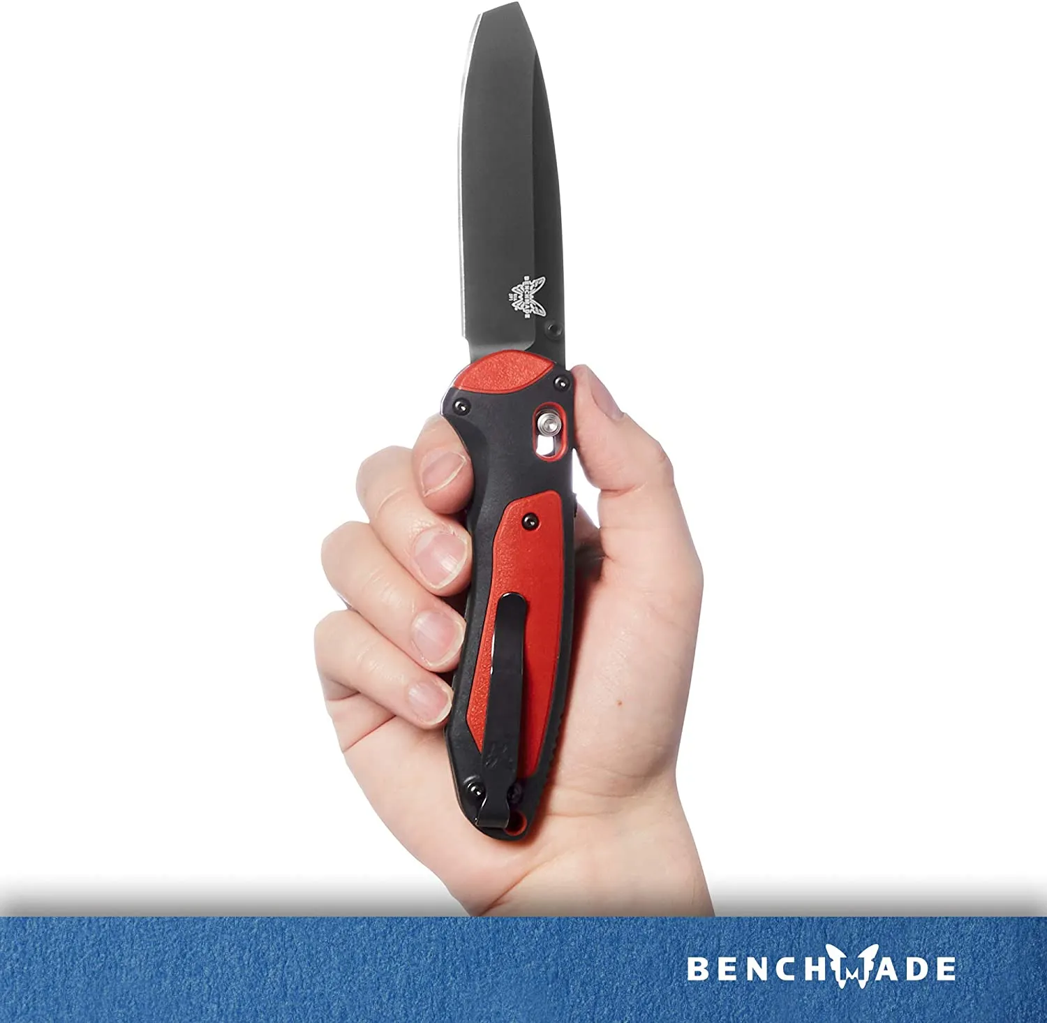 Benchmade Boost Plain Edge 3.43" Black/Red Grivory Handle Folding Pocket Knife (591BK) Specifications: