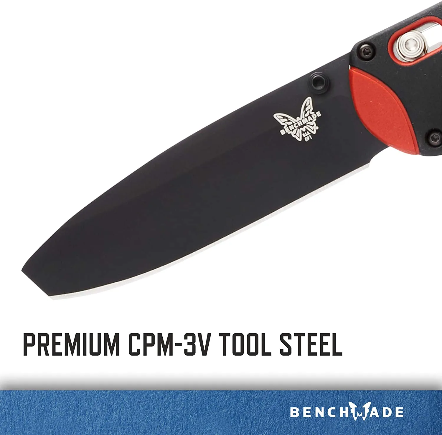 Benchmade Boost Plain Edge 3.43" Black/Red Grivory Handle Folding Pocket Knife (591BK) Specifications: