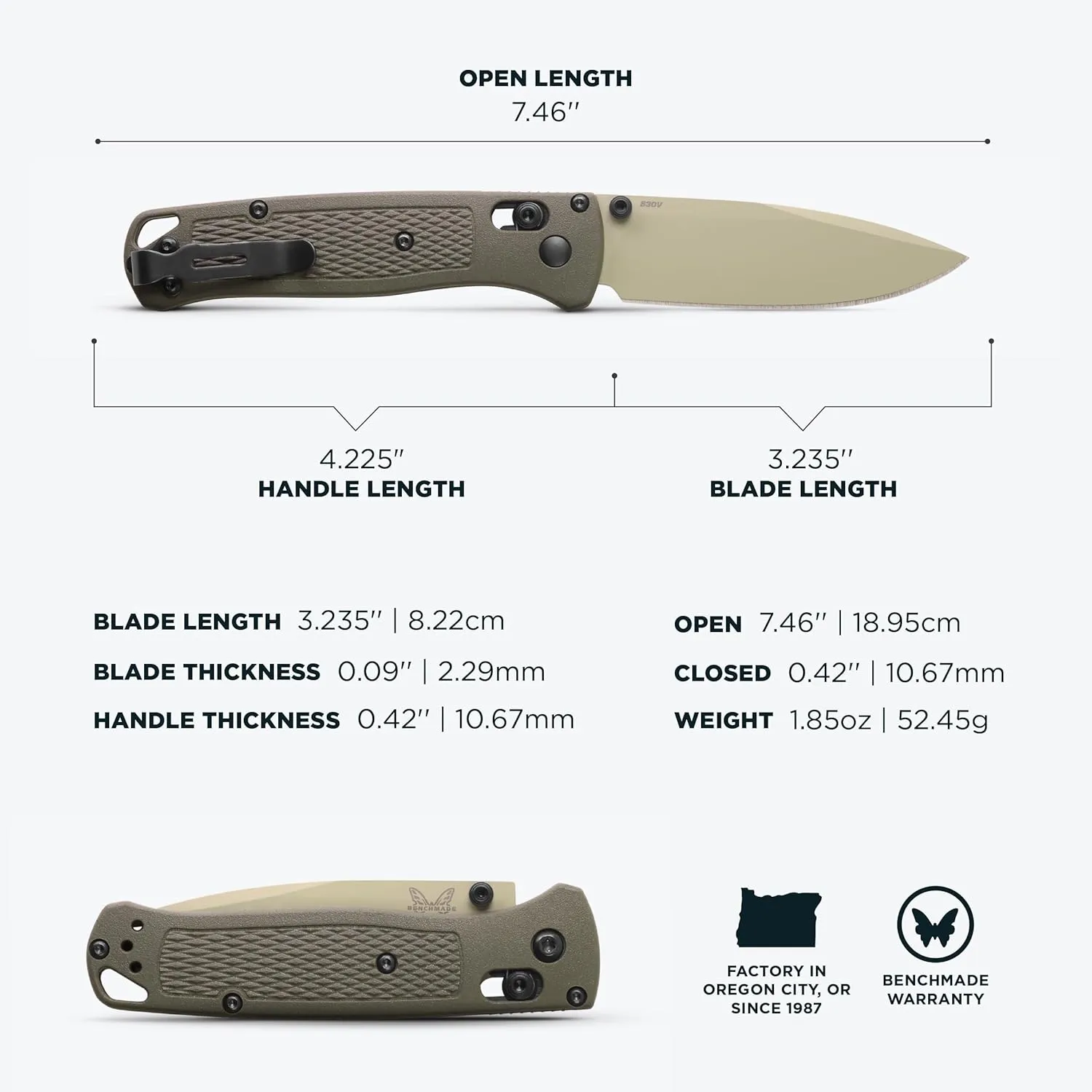 Benchmade - Bugout Folding Knife with Dark Olive Grivory Handle (535TN-11)