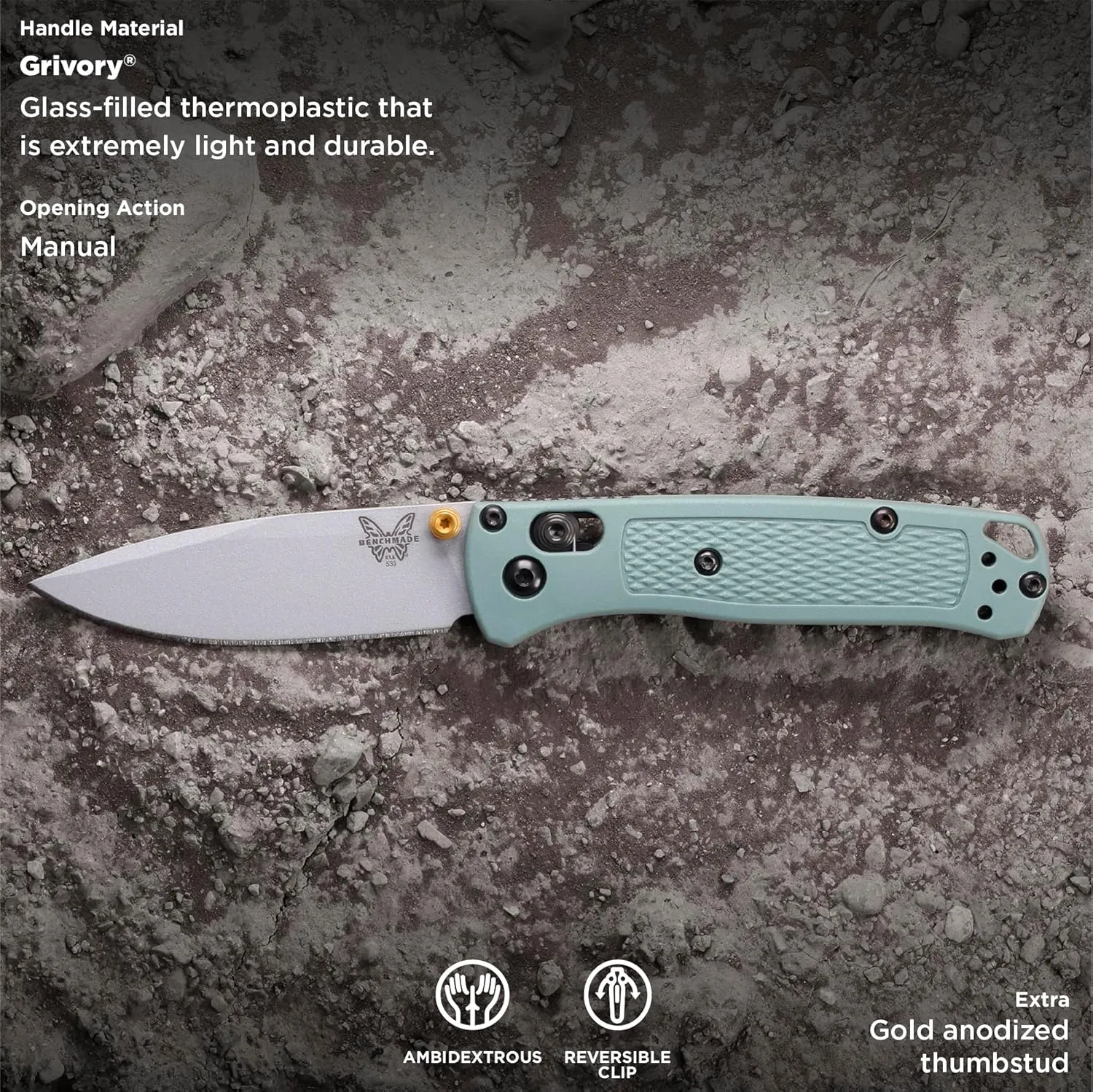 Benchmade - Mini Bugout 533 Folding Knife with Sage Green Grivory Handle (533SL-07)
