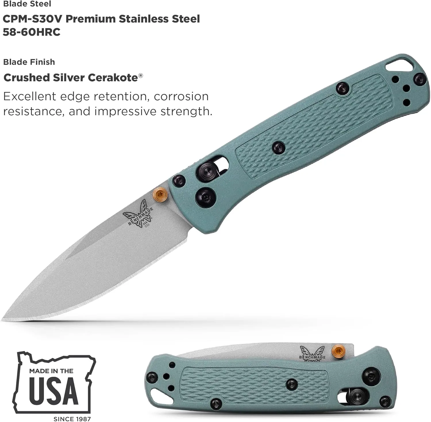 Benchmade - Mini Bugout 533 Folding Knife with Sage Green Grivory Handle (533SL-07)