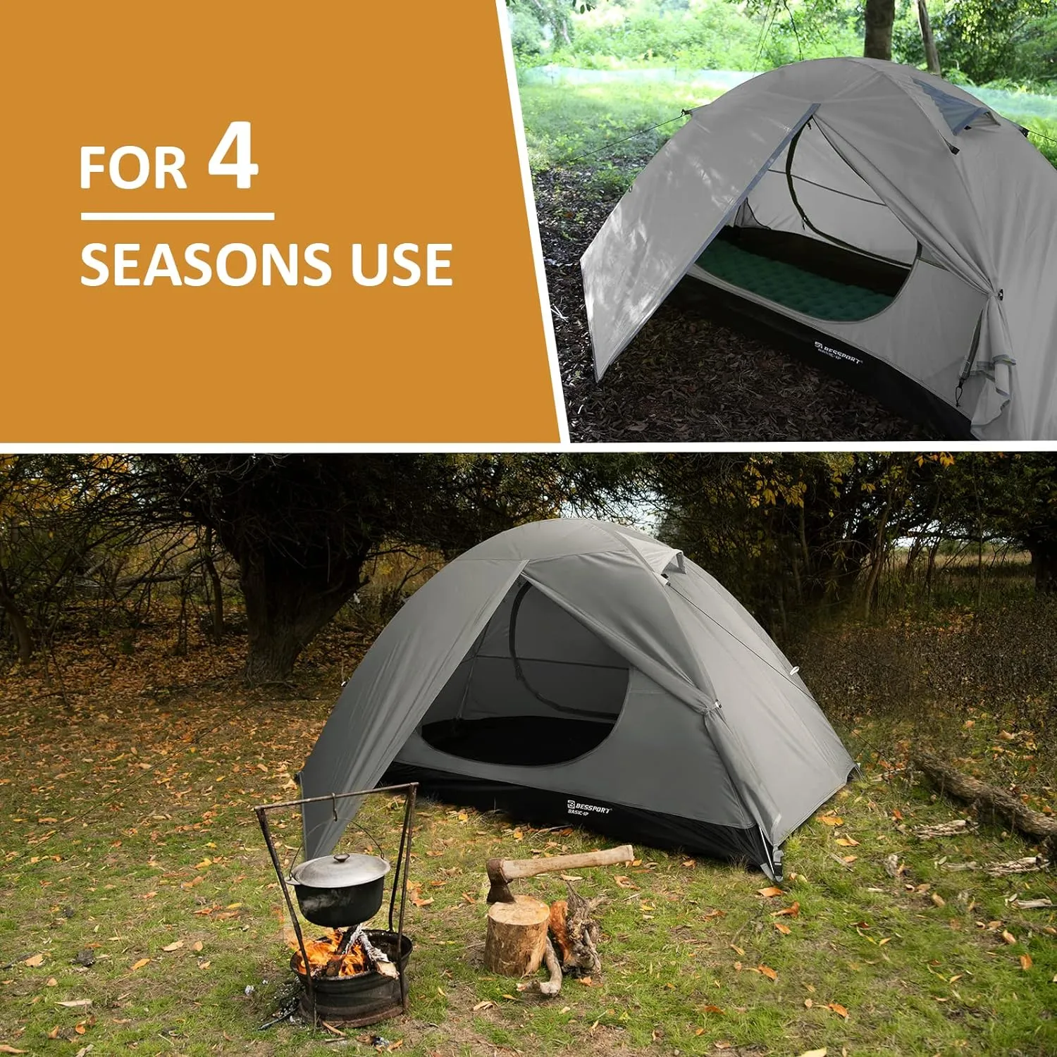 Bessport Camping Tent 1/2 Person Tent Waterproof Two Doors Backpacking Tent Easy Setup Lightweight for Outdoor, Hiking Mountaineering Travel