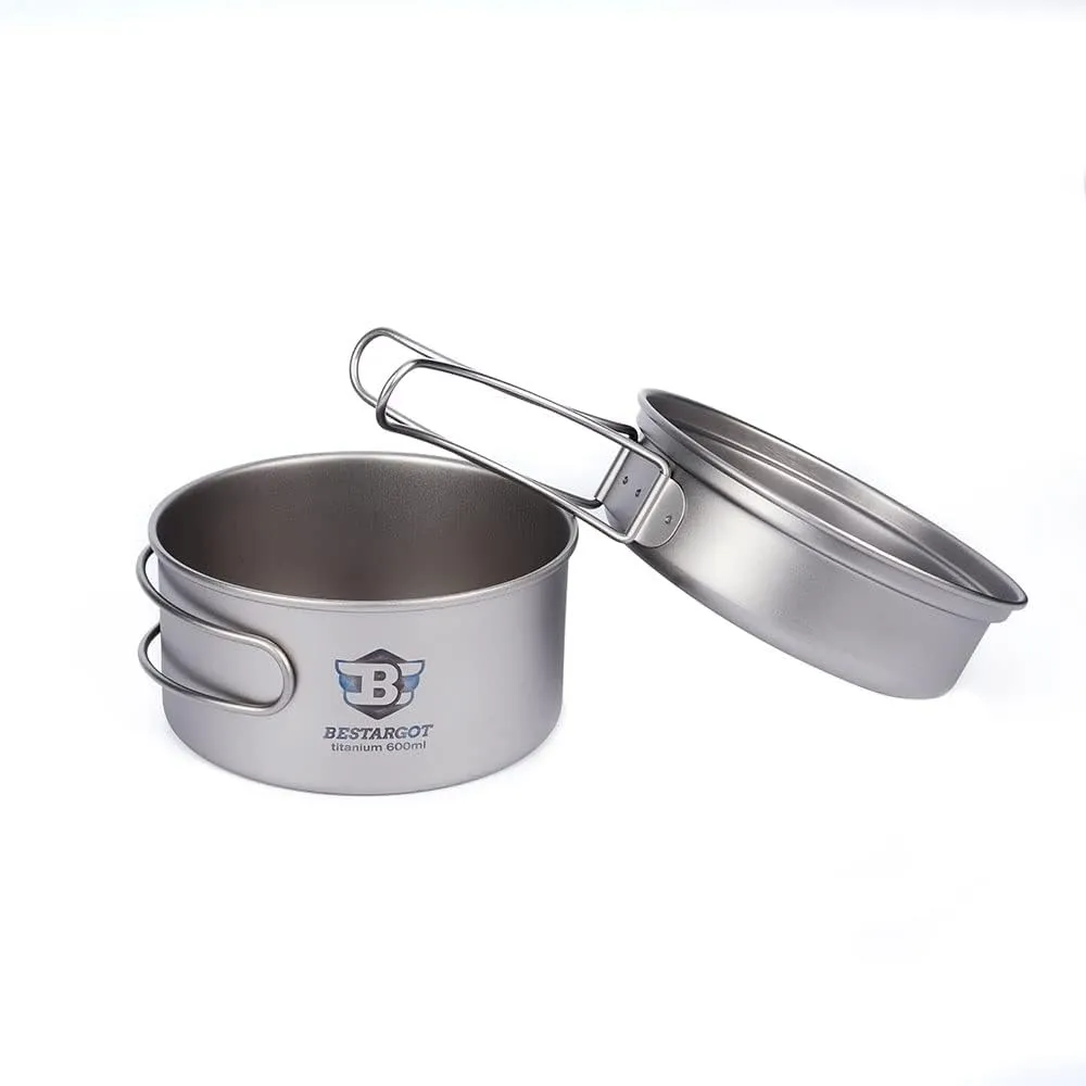 Bestargot Camping 600ml titanium pot with 350ml frying pan