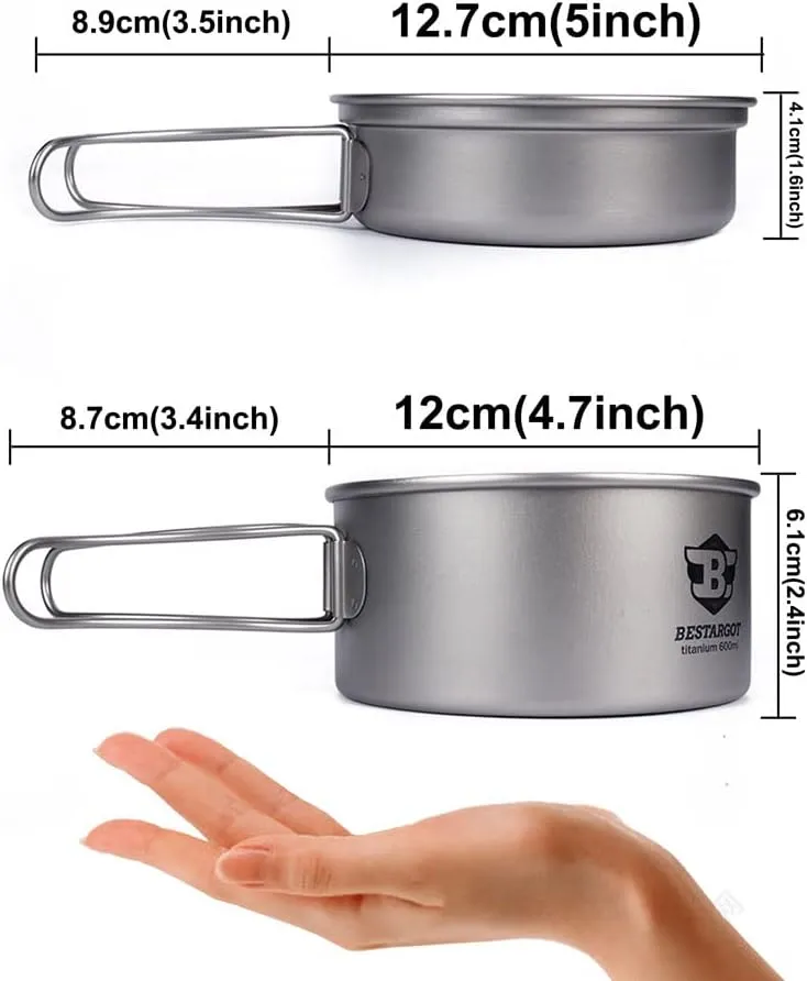 Bestargot Camping 600ml titanium pot with 350ml frying pan