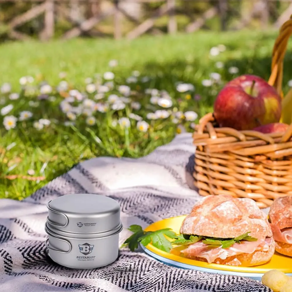 Bestargot Camping 600ml titanium pot with 350ml frying pan