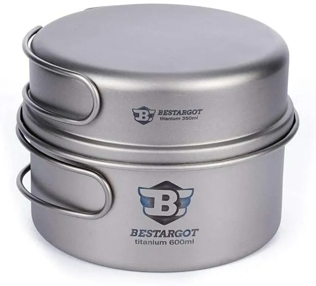 Bestargot Camping 600ml titanium pot with 350ml frying pan