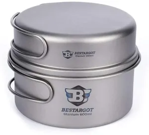 Bestargot Camping 600ml titanium pot with 350ml frying pan