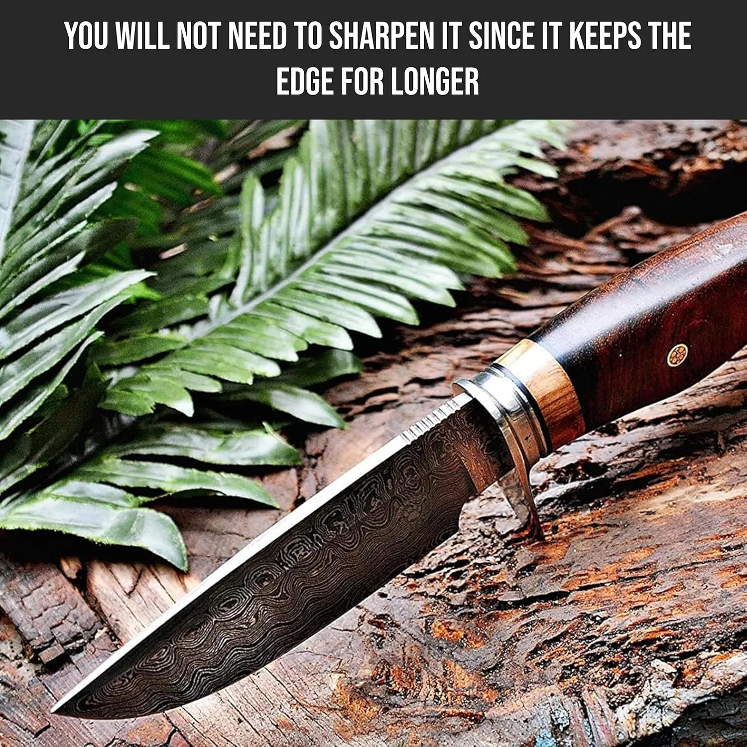 BIGCAT ROAR Handmade Damascus Hunting Knife - Bushcraft Fixed Blade Hunting Knife with Sheath and Walnut Wood Handle - 10″ EDC Skinning Knife - Wild Tiger