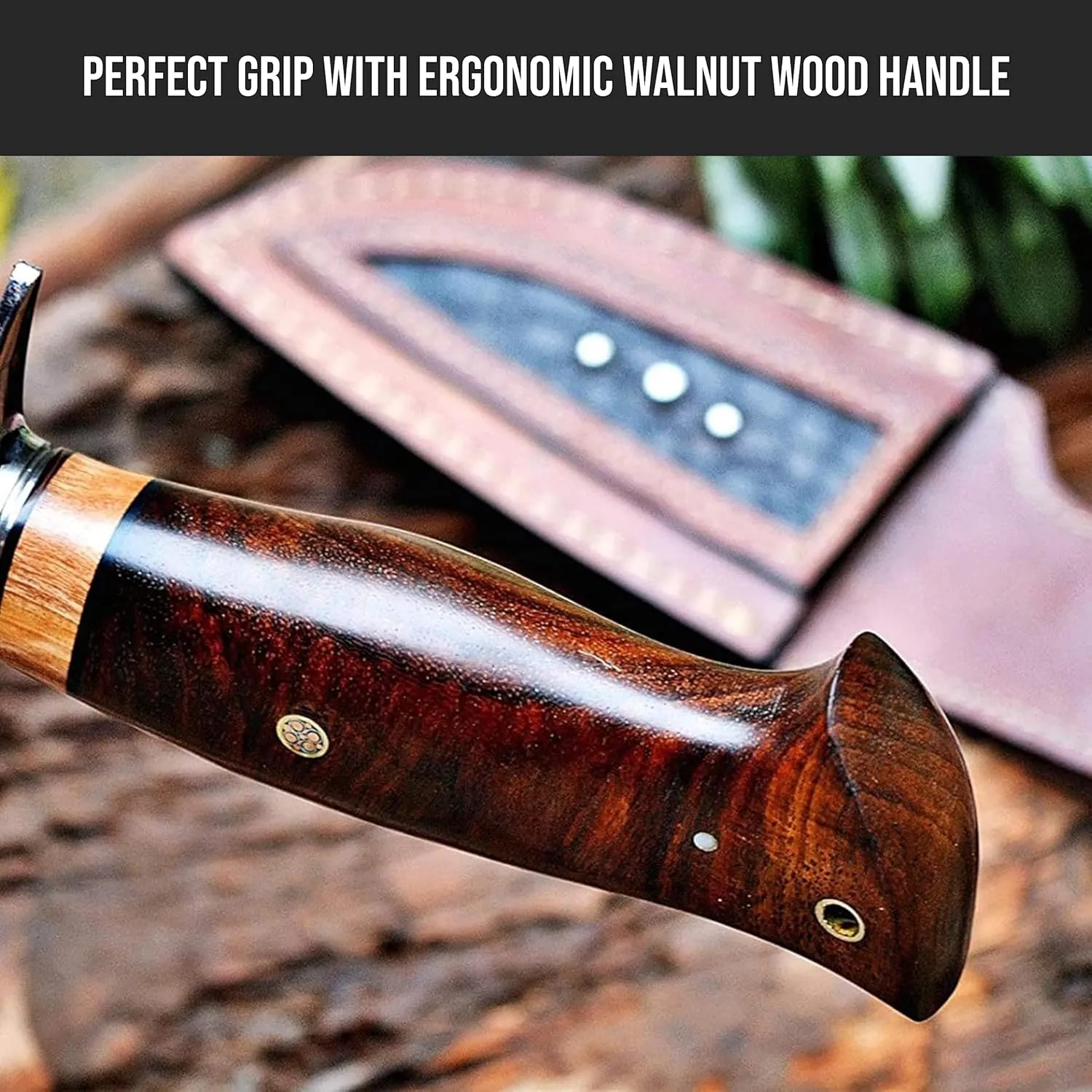 BIGCAT ROAR Handmade Damascus Hunting Knife - Bushcraft Fixed Blade Hunting Knife with Sheath and Walnut Wood Handle - 10″ EDC Skinning Knife - Wild Tiger