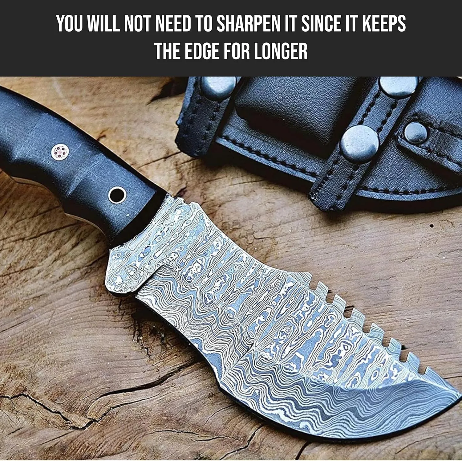 BIGCAT ROAR Handmade Damascus Tracker Knife - Full Tang Fixed Blade Hunting Knife with Sheath and Walnut Wood Handle - 10″ EDC Outdoor Knife - Black Jaguar
