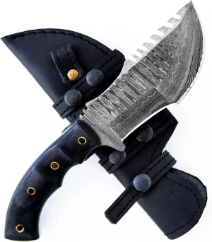 BIGCAT ROAR Handmade Damascus Tracker Knife - Full Tang Fixed Blade Hunting Knife with Sheath and Walnut Wood Handle - 10″ EDC Outdoor Knife - Black Jaguar