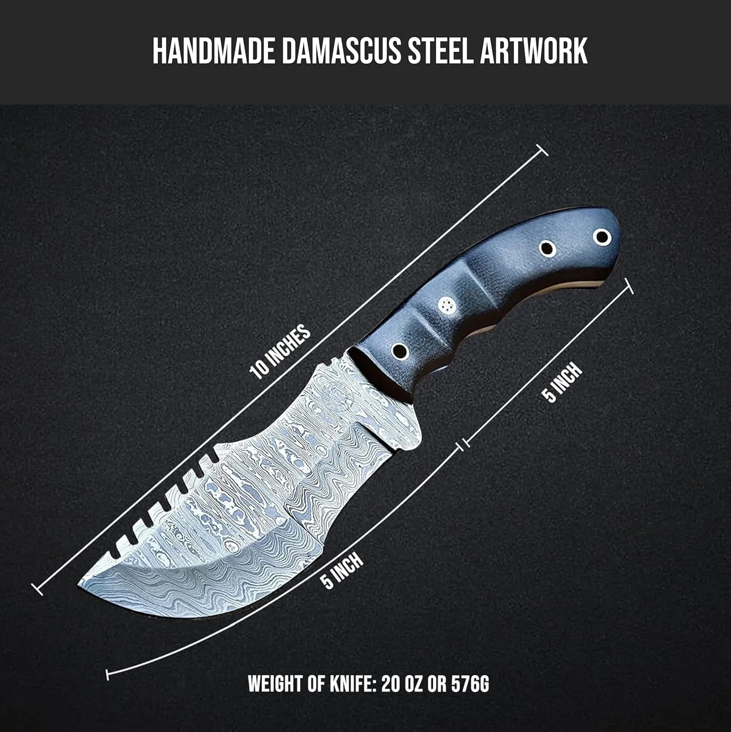 BIGCAT ROAR Handmade Damascus Tracker Knife - Full Tang Fixed Blade Hunting Knife with Sheath and Walnut Wood Handle - 10″ EDC Outdoor Knife - Black Jaguar