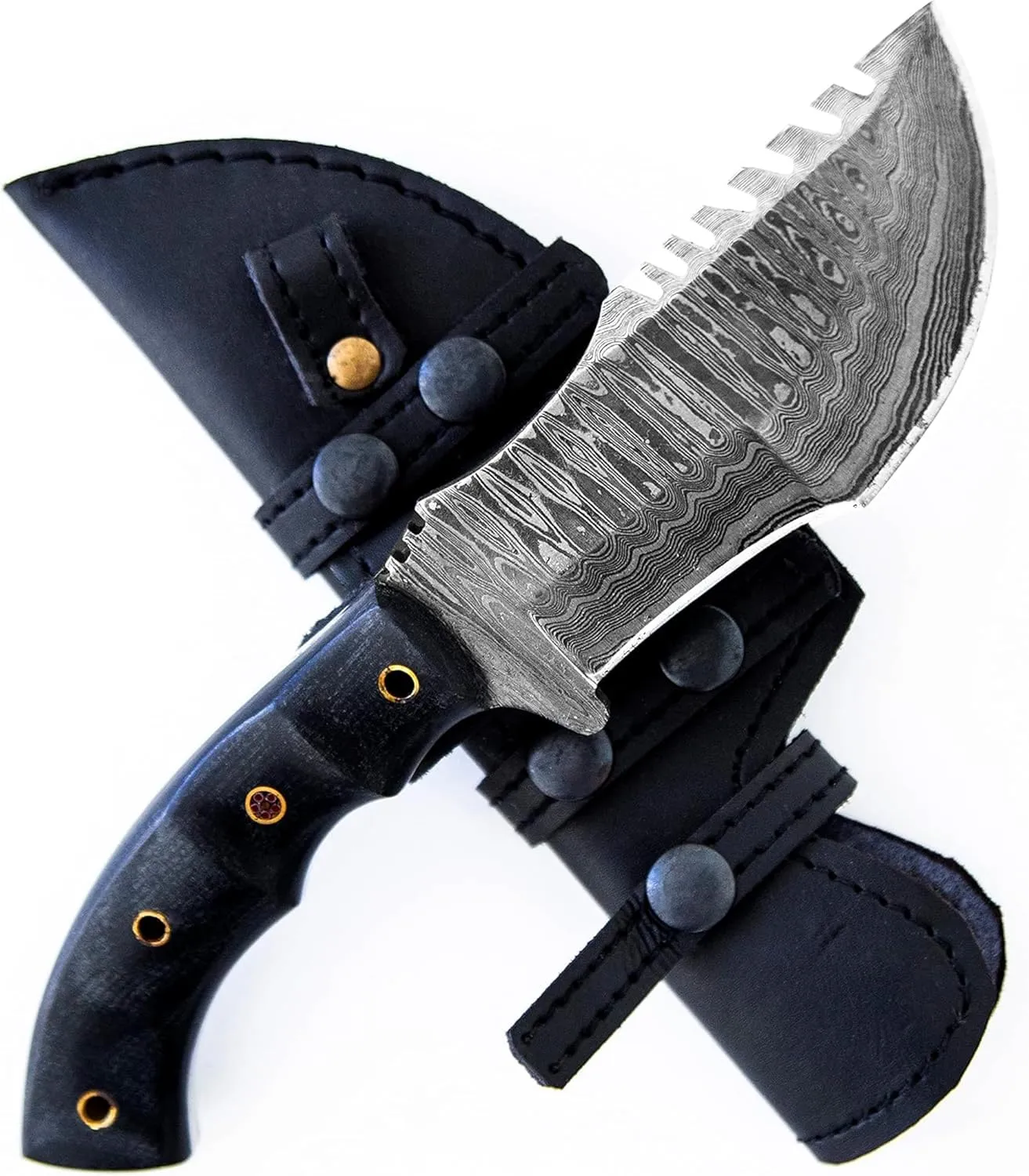 BIGCAT ROAR Handmade Damascus Tracker Knife - Full Tang Fixed Blade Hunting Knife with Sheath and Walnut Wood Handle - 10″ EDC Outdoor Knife - Black Jaguar