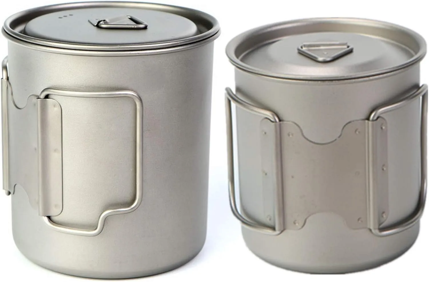 BIVOUAC 2Pcs Packed 750ml and 400ml Titanium Cup Set With Lid Camping Pot Coffee Mug Cooking Kit Cups With Folding Handle