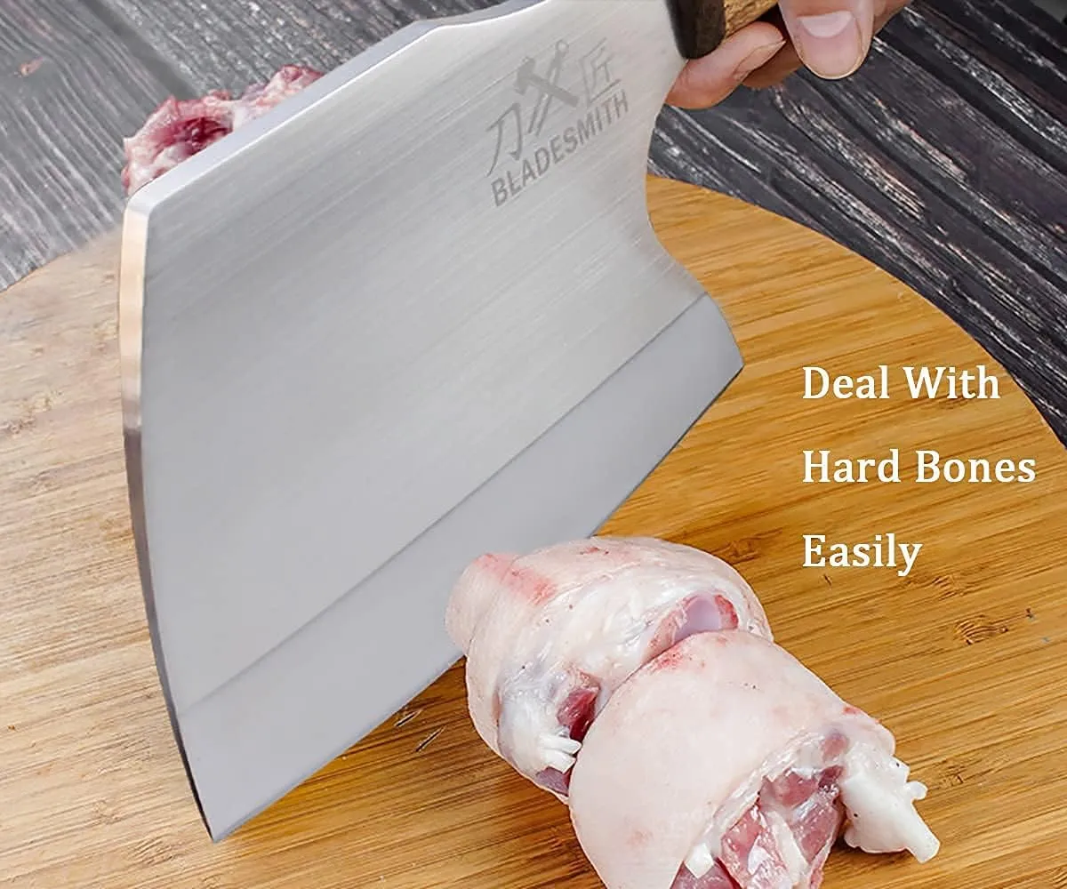 BLADESMITH Meat Cleaver Butcher Axe Bone Chopper Heavy Duty - 6.3'' Bone Cutting Knife Bone Breaker, Stainless Steel Thicken Blade & Pear Wood Handle, Slaughterhouse Looks Manly,2025 Gifts