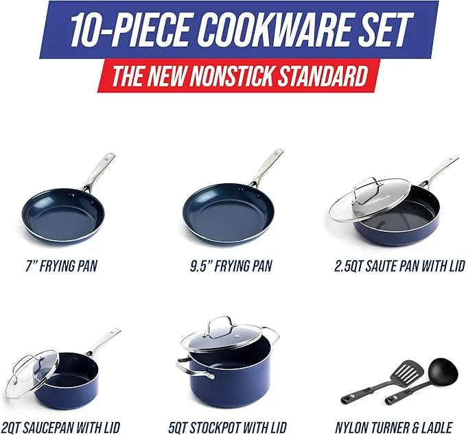 Blue Diamond Cookware 10 Piece Cookware Pots and Pans Set