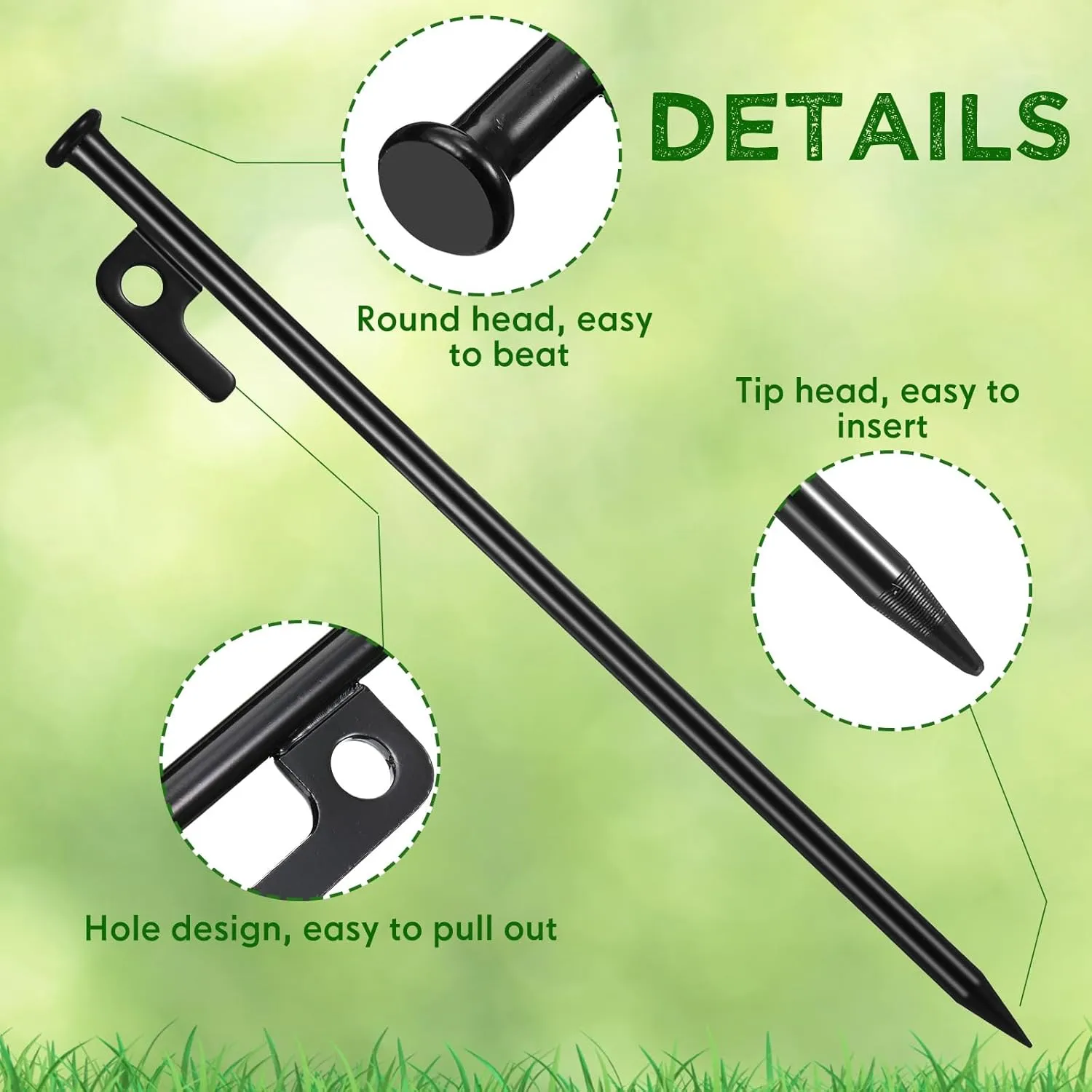 Blulu 24 Pcs Tent Stakes Heavy Duty Steel Metal Tent Pegs Unbreakable and Inflexible Metal Stakes Tent Spikes for Camping, Yard Decoration, Picnic, Tarp(12 Inch,Black)