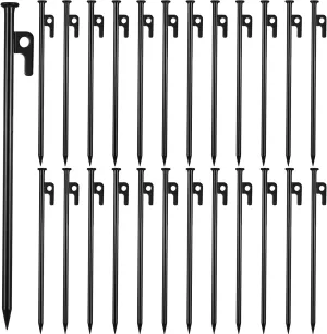 Blulu 24 Pcs Tent Stakes Heavy Duty Steel Metal Tent Pegs Unbreakable and Inflexible Metal Stakes Tent Spikes for Camping, Yard Decoration, Picnic, Tarp(12 Inch,Black)