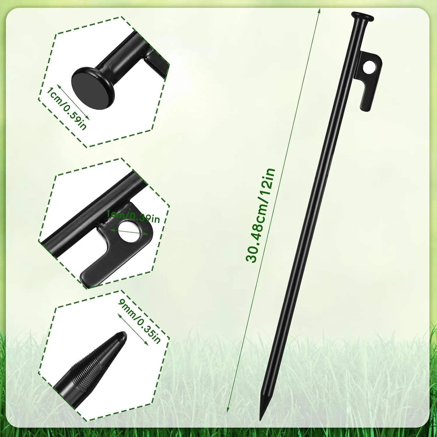 Blulu 24 Pcs Tent Stakes Heavy Duty Steel Metal Tent Pegs Unbreakable and Inflexible Metal Stakes Tent Spikes for Camping, Yard Decoration, Picnic, Tarp(12 Inch,Black)