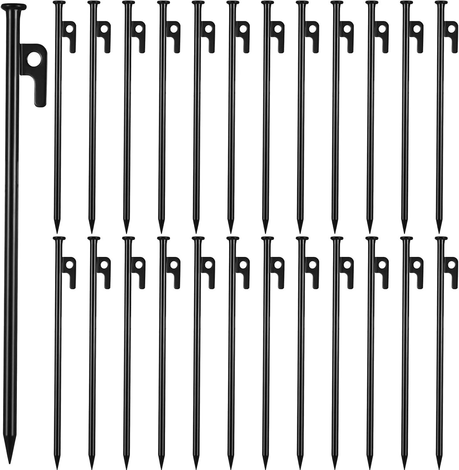 Blulu 24 Pcs Tent Stakes Heavy Duty Steel Metal Tent Pegs Unbreakable and Inflexible Metal Stakes Tent Spikes for Camping, Yard Decoration, Picnic, Tarp(12 Inch,Black)