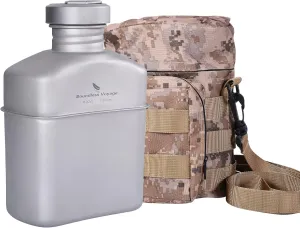 Boundless Voyage 1100ml Titanium Military Canteen with Storage Bag Lightweight Water Bottle for Outdoor Camping Backpacking Ti2047C