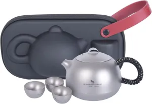 Boundless Voyage 380ml Titanium Mini Kettle with Filter  3pcs 25ml Cups Ultralight Cup Teapot Set Camping Coffee Tea Water Maker Ti3109D (no Tea tin)