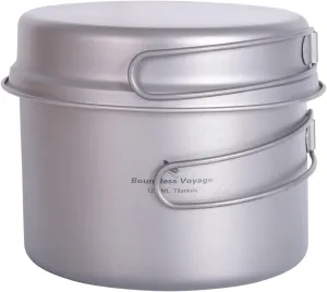 Boundless Voyage Camping Pots and Pans Set Titanium Cooking Set 1200ml Pot with 500ml Pan Ultralight Campfire Cooking Equipment Ti2110C