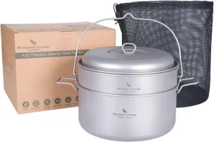 Boundless Voyage Titanium 4.5L Hanging Pot with Steaming Rack Folding Handle Outdoor Camping Cooking Stockpot Steamer Set