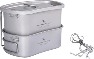 Boundless Voyage Titanium Canteen Mess Kit with Folding Handle Hanging Rope Ultralight Portable for Lunch Outdoor Camping Hiking A-Ti2048C