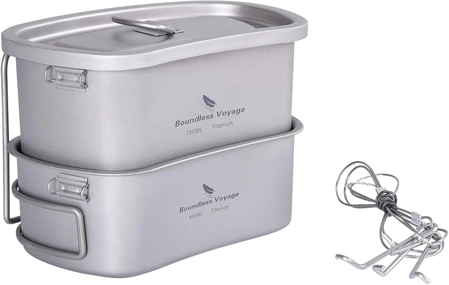 Boundless Voyage Titanium Canteen Mess Kit with Folding Handle Hanging Rope Ultralight Portable for Lunch Outdoor Camping Hiking A-Ti2048C