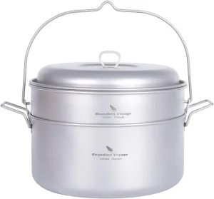 Boundless Voyage Titanium Food Steamer Pan Stock Pot Soup Pot Outdoor Hanging Pot Portable Travel Household Kitchenware Cooking Kit Hot Pot for Camping Picninc