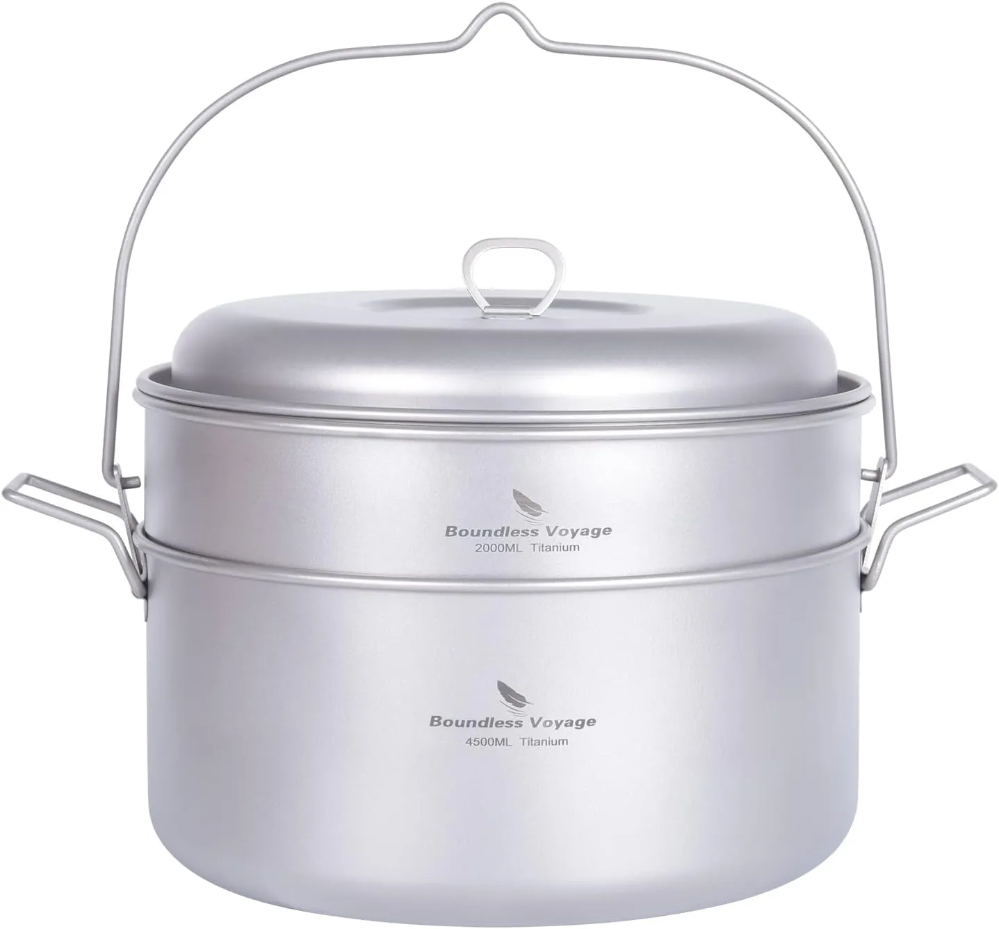 Boundless Voyage Titanium Food Steamer Pan Stock Pot Soup Pot Outdoor Hanging Pot Portable Travel Household Kitchenware Cooking Kit Hot Pot for Camping Picninc