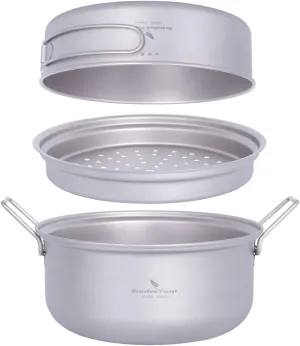 Boundless Voyage Titanium Steamer Stockpot with Fry Pan Set Ultralight Outdoor Cooking Pot Camping Pots and Pans Set Family Big Capacity Soup Pot Ti2101C
