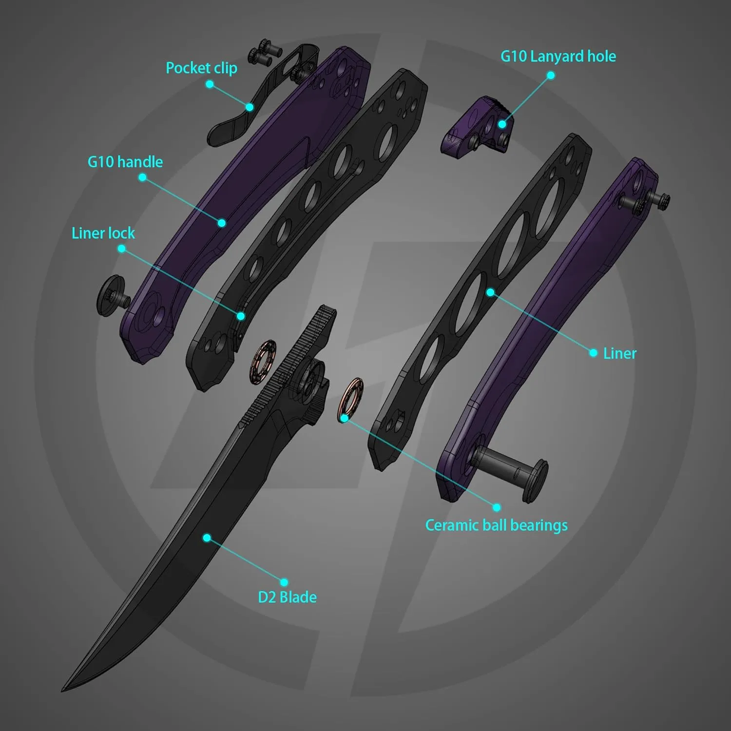 Bowie Pocket Knife, EDC Knife, Folding Knife with 3.4'' D2 Steel Blade, Hunting Knife with G10 Scales for Camping, Survival - Suitable for Men & Women-G059PB