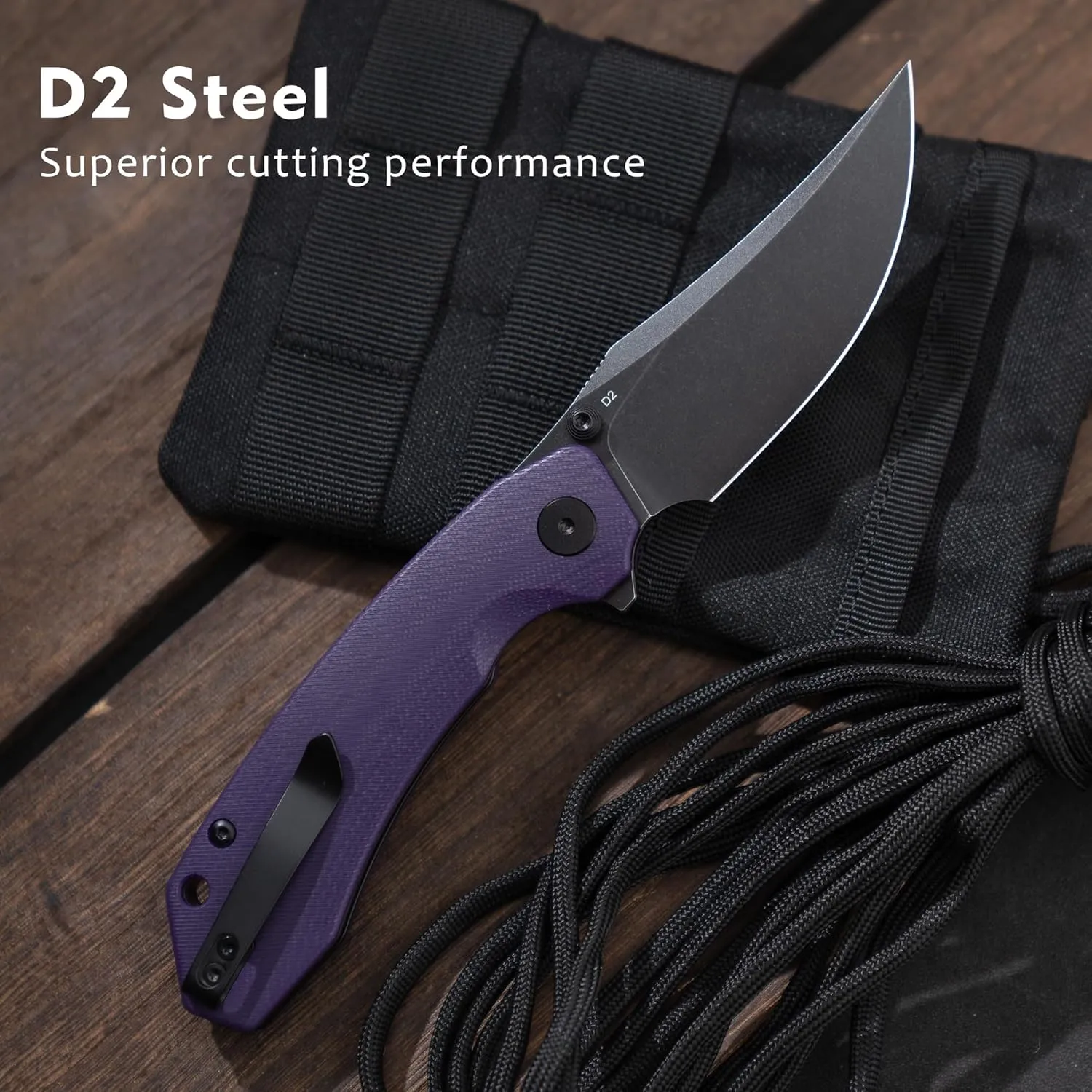 Bowie Pocket Knife, EDC Knife, Folding Knife with 3.4'' D2 Steel Blade, Hunting Knife with G10 Scales for Camping, Survival - Suitable for Men & Women-G059PB