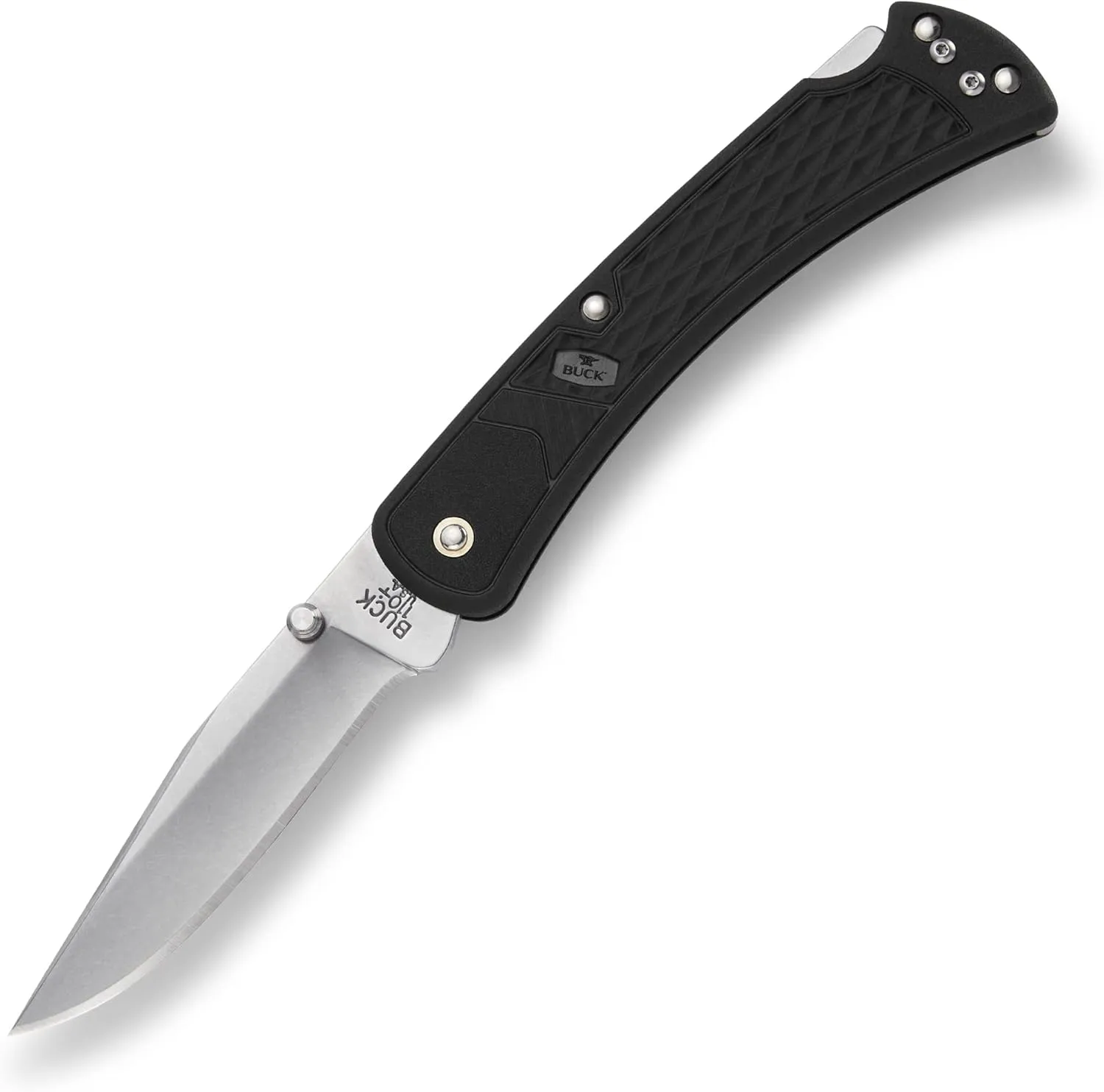 Buck Knives 0110BKS1 Folding Hunter Slim Select Lockback Pocket Knife with Thumb Studs and Removable/Reversible Deep Carry Pocket Clip, Nylon Handles, 420HC Blade,