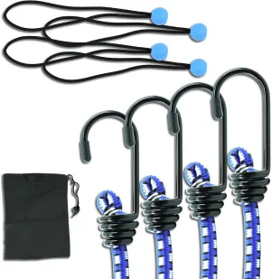 BULLITT 12PCS Heavy Duty Bungee Cords with Hooks(2*16" 2*24" 2*32" 2*40" 4*Tarpaulin Bungees Balls) Multi-Purpose Weatherproof & UV-Resistant Elastic Bungee Straps for Camping,Securing Luggage, Tents
