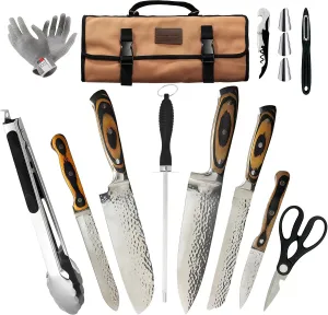 Butcher Knife and Kitchen Knife Set, High Carbon Steel Japan Nakiri Santoku Knife Set with Accessories for Kitchen, BBQ Camping Knives Set with Bag