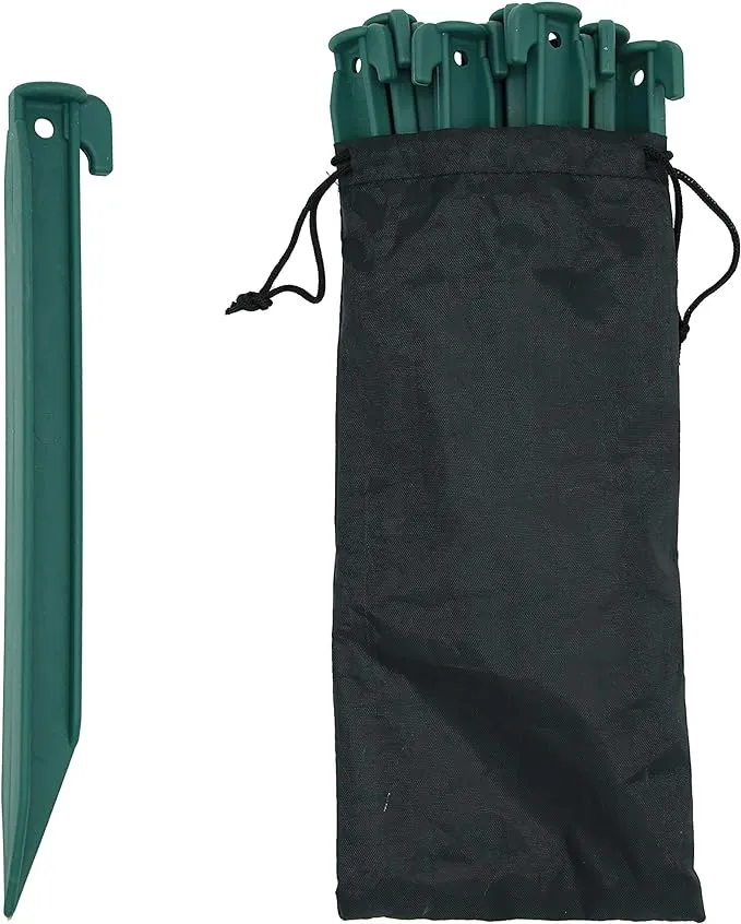 Camping Beach Tent Stake Pegs for Sand,12 Pack Tarp Stakes 9 Inch Canopy Stakes with Pouch, Plastic Light Ground Stakes for Camping, Hiking, Gardening Lawn