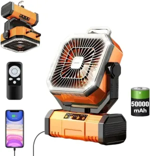 Camping fan LED lighting charging bank 50000mAh, dual charging interface, outdoor tent chandelier fan, desktop fan, 4 speed, for camping, power outage home emergency lighting charging
