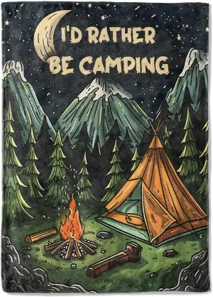 Camping Fleece Blanket - 50x60in Nighttime Forest Campfire and Tent Throw Blankets,Soft Cozy Lightweight, Ideal for Living Room Home Rustic Decor and Kids Women Girls Spring Gifts