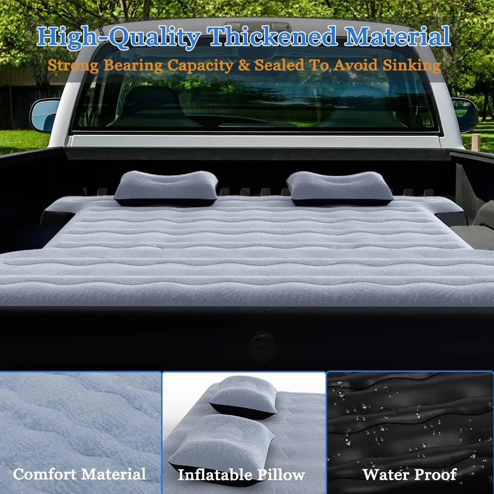 Camping Pickup Truck Bed Air Mattress Thicken Sleeping Pad for 5.5-5.8Ft Full-Size Short Truck Beds Outdoor Camping Car Travel(Grey)